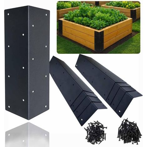 8 équerres d'angle pour potager surélevé, 28 x 7,5 x 7,5 cm, en forme de L, en métal antirouille épais, pour pots de fleurs/légumes/jardinières en bois de 30 à 60 cm (noir mat) (1/4)