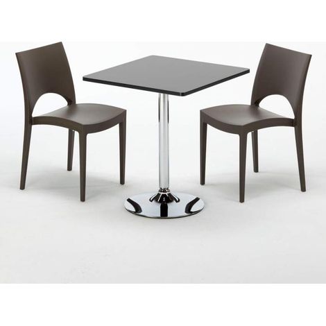 Mesa Cuadrada Negra 70x70 cm y 2 Sillas De Colores Paris Mojito - Marrón (1/5)