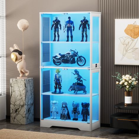 Vetrina in vetro a 4 livelli con LED, sensore intelligente, 80 x 35 x 165 cm, bianco DESVIAE (1/5)