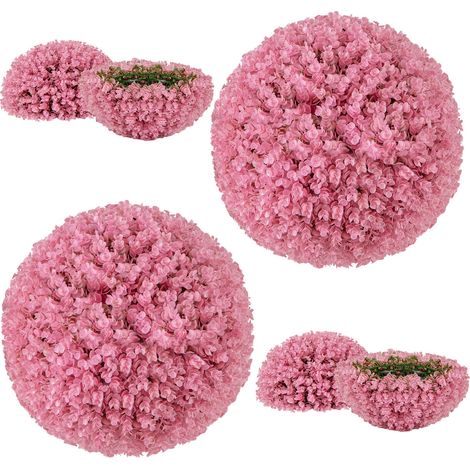 COSTWAY 2PCS Artificial Plant Topiary Balls 44CM Faux Pink Eucalyptus Decorative Balls (1/5)