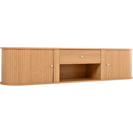 Mueble TV con 2 puertas correderas, 1 cajón y hueco, 180 x 40 x 40 cm, color madera natural (1/5)
