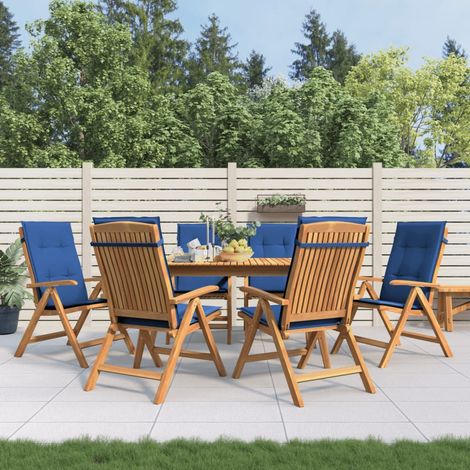 Lot de 6 Chaises de jardin inclinables et coussins Fauteuil de Jardin scandinave bois teck 94878 (1/5)