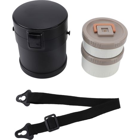 Bocal à nourriture isotherme professionnel, capacité de 1,4 L, en acier inoxydable 304, double couche, étanche, boîte à déjeuner sous vide avec sangle pour le travail, l'école, les voyages, noir (1/5)