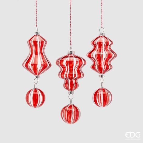EDG, PENDENTE CON SFERA IN VETRO, H18CM, ASSORTITO, NATALE, DECORAZIONI DI NATALE