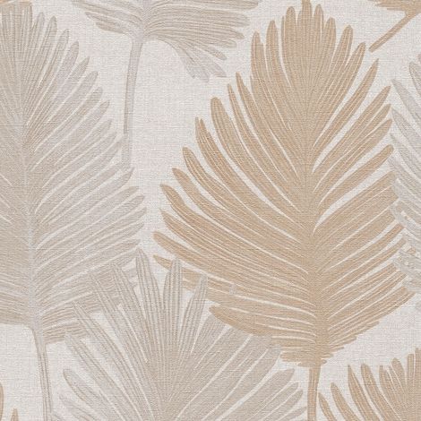 Papel pintado naturaleza Profhome 786731 papel pintado vinílico estampado en caliente tejido non tejido texturado con ornamentos florales y acentos metálicos crema oro beige perlado plata 5,33 m2