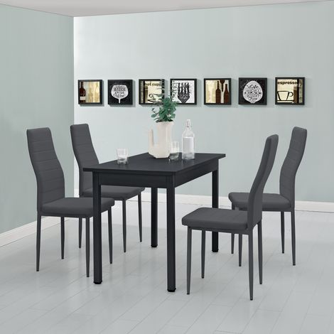 Set de comedor Jørpeland mesa de comedor con 4 sillas MDF acero (1/5)