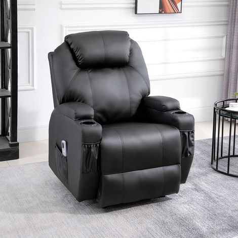 Fauteuil de massage inclinable, relaxation avec dossier et repose-pied électriques réglables, synthétique pour salon, chambre, noir, cinéma