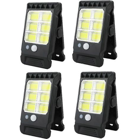 Lot de 4 lampes solaires à pince pour extérieur, étanches, avec détecteur de mouvement, idéales pour clôture, garage ou camping. (1/5)