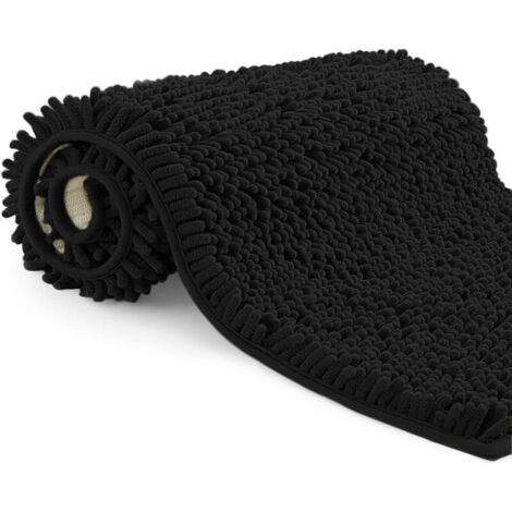 Tapis de Bain en Microfibre, Tapis Salle de Bain Longueur 40 x 60 cm, Tapis de WC, Doux, Antidérapant,Noir (1/5)