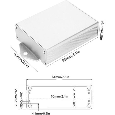 Gehäuse der GPS-Decoder-Leiterplatte aus Aluminiumlegierung, 24 x 64 x 80 mm, Kühlkörper, sand-/gefaltete silberfarbene Oberfläche (1/5)