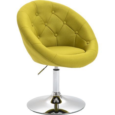 Svita – Fauteuil lounge pivotant rétro vert citron – Siège baquet en polyester – Hauteur réglable 43-54 cm – Pied rond argenté (1/5)