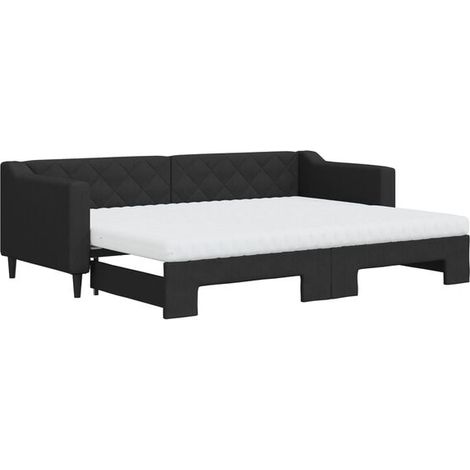 Canapé-lit avec sommier gigogne et matelas noir de 80 x 200 cm, recouvert de tissu. (1/5)