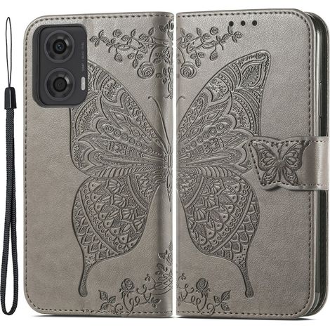 Custodia a libro per Motorola Moto G24 / G24 Power / G04, Farfalla, Grigio (1/5)
