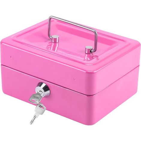 Small 6 Inch Cash Box Portable Metal Money Box With Lock Cash Safe Box Petty Cash Tin for Kids (Pink) (1/5)