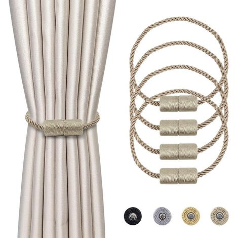4 Pièces Magnétiques Embrasses de Rideaux Beige Tressées Boucle de Rideau Aimanté Attache Rideau Corde de Rideau de 45 cm - Accessoires de Rideaux pour la Décoration de la Maison (1/5)
