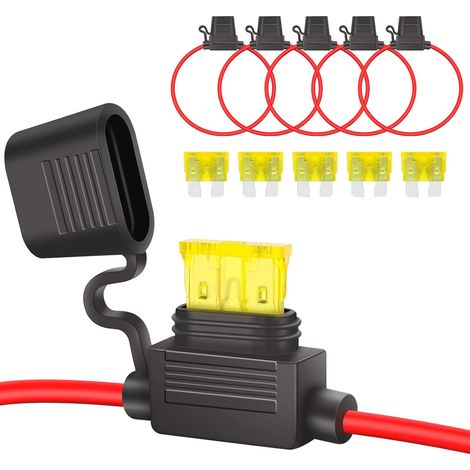 5×14AWG Fuse Holder 12v Medium Online+5×20A Standard Fuse  ATC/ATO Waterproof Plug Blade Fuse Holder with Wire, Car Fuse Adapter for Car/Truck/Motorcycle/Boat (1/5)
