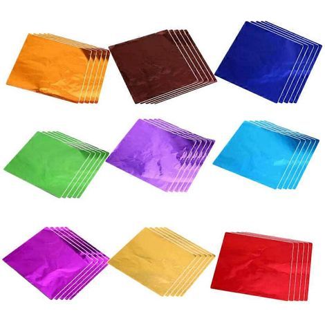 900 feuilles de papier aluminium coloré, idéal pour emballer le thé, les cadeaux et le chocolat (100 feuilles par paquet, surface brillante assortie).-9.00X9.00X0.10CM (1/3)