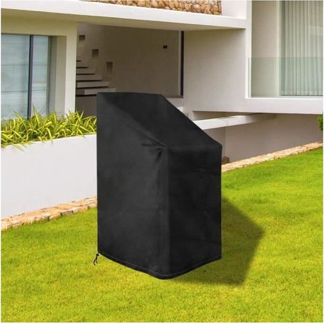 Housses Chaises Empilable de Jardin Imperméable Protection UV 210D Tissu Oxford - Noir 120x65x65/80CM (1/4)
