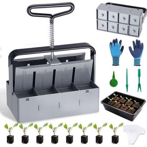 Presse À Mottes De Terre 8 Cellules - Acier Galvanisé - Outil Jardinage Bio - Semis Et Transplantation (1/5)