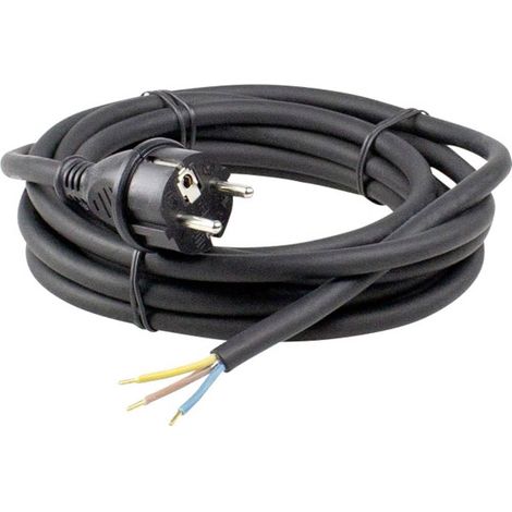 Cordon de Raccordement en Caoutchouc Câble H07RNF 3G1,5 de 10 m avec Fiche Mâle Câbles avec Embouts Extérieur IP44 Chantiers, Outdoor Noir I 70910 (1/5)