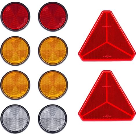 2 Catadioptre Triangle Rouge, 2 Catadioptre Rouge, 4 Catadioptre Jaune, 2 Catadioptre Blanc, Catadioptre Rond Soi Adhésif, Catadioptre pour Remorque Camion RV Caravane (1/5)