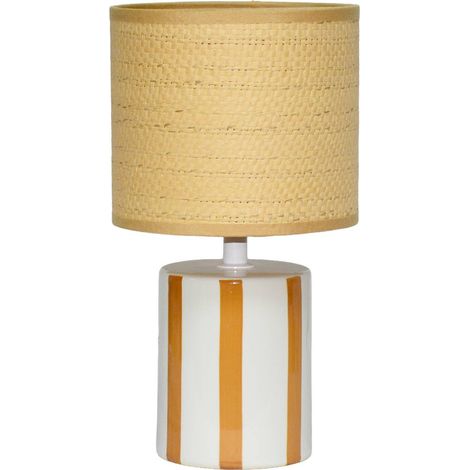 sweeek - Indoor-Tischlampe Keramik Lampenschirm mit Rattanoptik H 28 cm (1/5)