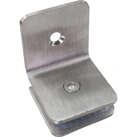 Wall-mounted shower support for 8 to 12 mm thick glass, made of 304 stainless steel, 90° angle (single-sided), 90° fixing. (1/4)