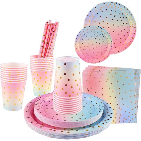 Assiette Anniversaire, 125 Pièce Vaisselle Jetable Assiettes et Coupe Serviette Paille La pour Party Noël Mariage,Enfant 25 Invités (1/5)