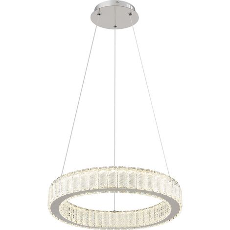 Plafonnier suspendu 50 cm, chrome, cristaux K5, LED, intensité variable, 2 700-6 000 K, télécommande