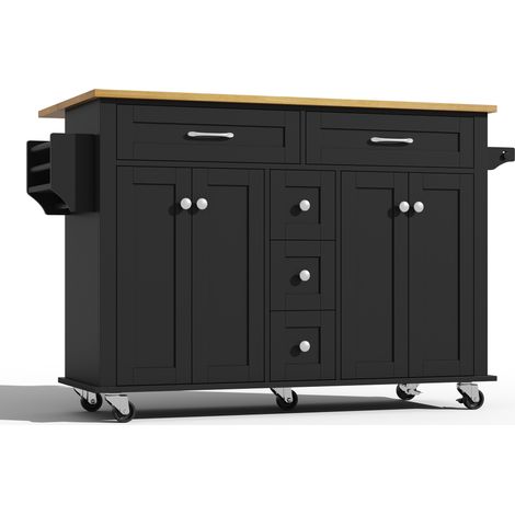 Carro de cocina multifuncional con encimera abatible, 5 cajones y armarios (1/5)