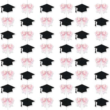 6 Pièces Décorations de Diplôme Chapeau à Nœud Rose 2026, Guirlande de Toque de Diplômé Scintillante et Bannière, Fournitures de Fête de Diplôme Fille Promo 2026 (1/5)