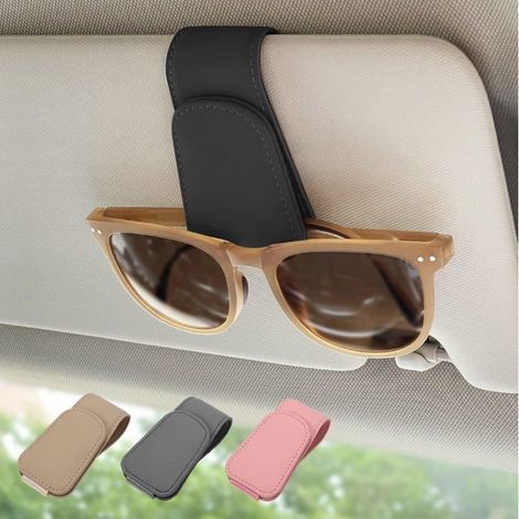 BelleRise - Magnetischer Sonnenbrillenhalter aus Leder, Auto-Sonnenblendenclip, geeignet für verschiedene Brillengrößen (Schwarz, 1 Stück) (1/5)