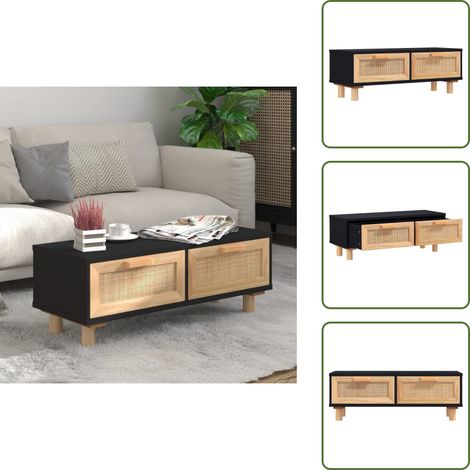 Table basse Noir 80x40x30 cm Bois d'ingénierie et pin massif - Table Basse - Meuble Salon - Table D'appoint - Bout De Canapé - Table Noire (1/5)