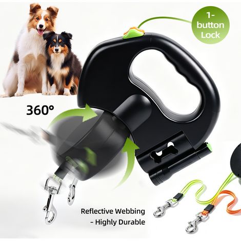 Laisse double anti-enchevêtrement pour petit et moyen chien, accessoire de promenade extérieur animalier (1/5)