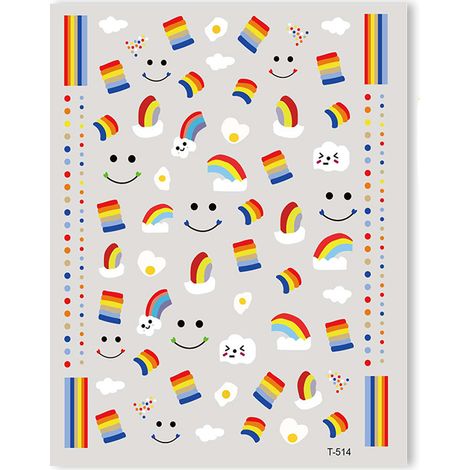 Autocollants Pour Ongles - Décalcomanies 3D Auto-Adhésives avec Motifs Arc-En-Ciel Licorne Sourire Cœur Œuf - Pour Manucure DIY - 1 Lot (1/5)