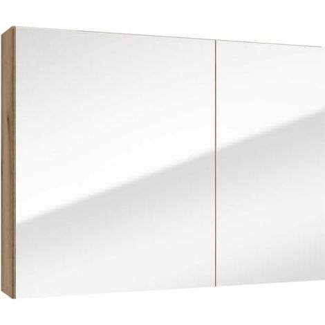 Meuble de salle de bains avec miroir de 80 cm, chêne Evoke et étagères en verre Rietti (1/3)