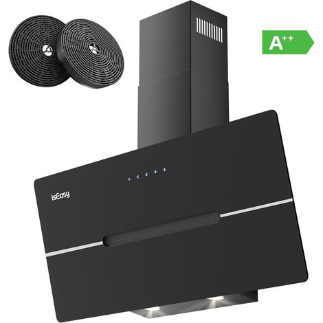 IsEasy Campana de cocina 90 cm 3 Niveles de Potencia Capacidad de Succión de 524 m³/h Control Tactil Negro con 2 filtros de carbón,iluminación LED[Clase A++]