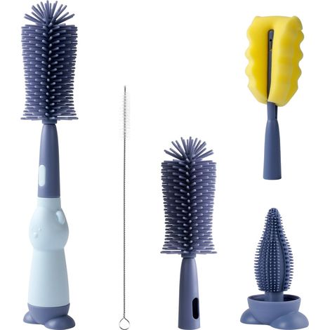 Goupillon Biberon Silicone 4 en 1, Brosse Bébé, Nettoyeur Biberon et Tasses, Doux, Résistant aux Rayures et Durable, Sans BPA