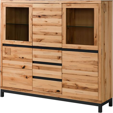 Highboard Kernbuche natur geölt 166x40x148 cm montiert VILLANDERS 107 (1/4)