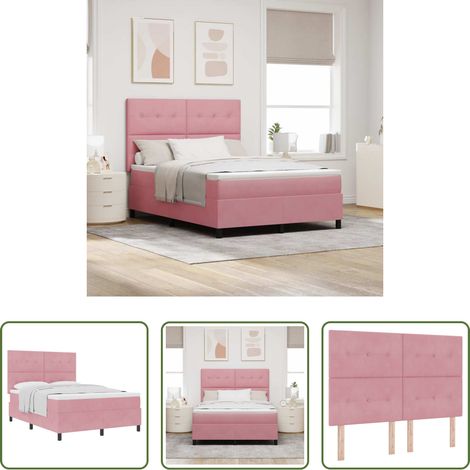 vidaXL Lit en bois d'ingénierie - Lit à ressorts avec matelas Rose 140 x 200 cm Velours (1/5)