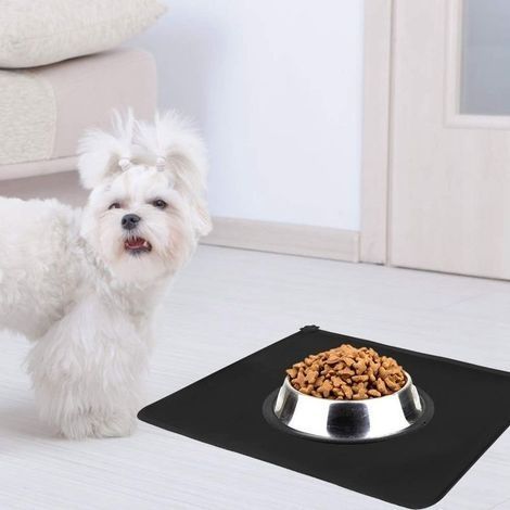 Tapis d’Alimentation pour Chat Chien Antidérapant Tapis Gamelle Chien en Silicone Tapis de Nourriture pour Animaux de Compagnie Tapis de Plateau de Bol Imperméable 48x30cm, Noir (1/5)