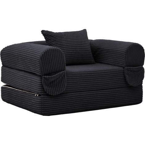 Canapé-lit convertible en tissu côtelé, fauteuil inclinable multifonctionnel 3-en-1, lit d'appoint gain de place pour salon, chambre ou studio, gris, 1 pièce (1/5)