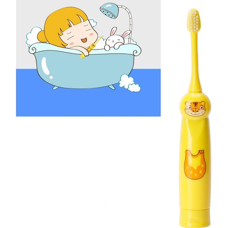 Brosse à dents électrique pour enfants, motif dessin animé, étanche, cadeau pour enfants, jaune (1/5)