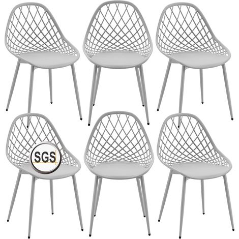 Lot de 6 chaises de Jardin, de terrasse, avec Pieds en métal, Repose-Pieds réglables, pour l'extérieur, la Plage, Le Balcon, la Salle à Manger, Le Jardin, la terrasse ou Gris (1/5)