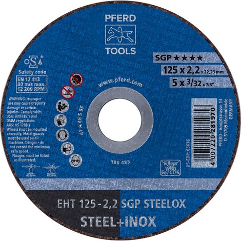 PFERD TOOLS Trennscheibe EHT 125x2,2x22,23 mm gerade Speziallinie SGP STEELOX für Stahl/Edelstahl 25 Stk (1/5)