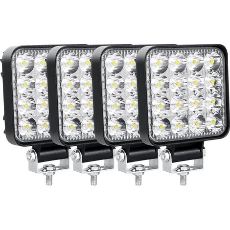 Set di 4 luci da lavoro a LED, 8,5 cm (3,4 pollici), 48 W, fari a LED, 12 V/24 V, impermeabili (IP67), fendinebbia a LED per veicoli fuoristrada, auto, camion, trattori, SUV, barche, ATV (1/5)