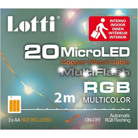 Lotti Catena Natale 20 Micro Led Rgb 2 Mt 3 x AA Scatola Pvc
