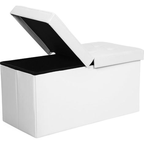 80 L Pouf Contenitore con Coperchio Ribaltabile Poggiapiedi capacità di Carico di 300 kg Bianco 76 x 38 x 38 cm (1/5)