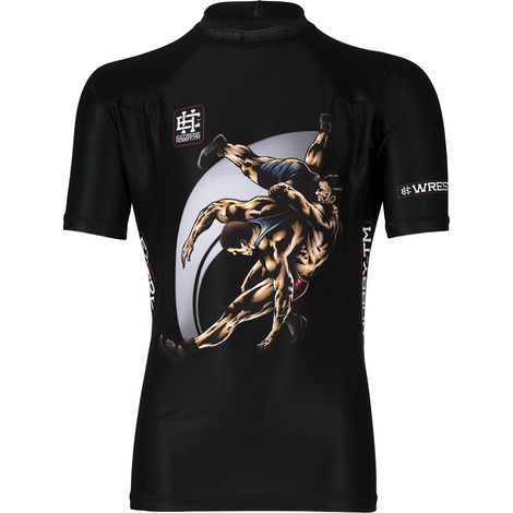 Kurzarm-Rashguard für Kinder, Ringen, Größe 164, schwarz