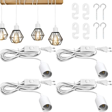 Cordon De Lampe De Sel,4 Pièces E27 Support Lampe Douille Avec Boucle En Huit Et Crochet En Fer,Cordon De Lampe Douille,Isolation Câble Douille Pour Lampe De Sel Pour Lustres,Cuisine,5 m,250V (1/5)